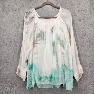 SCANDAL Made in Italy Abstract Watercolor Print Long Sleeve Blouse Top Large
